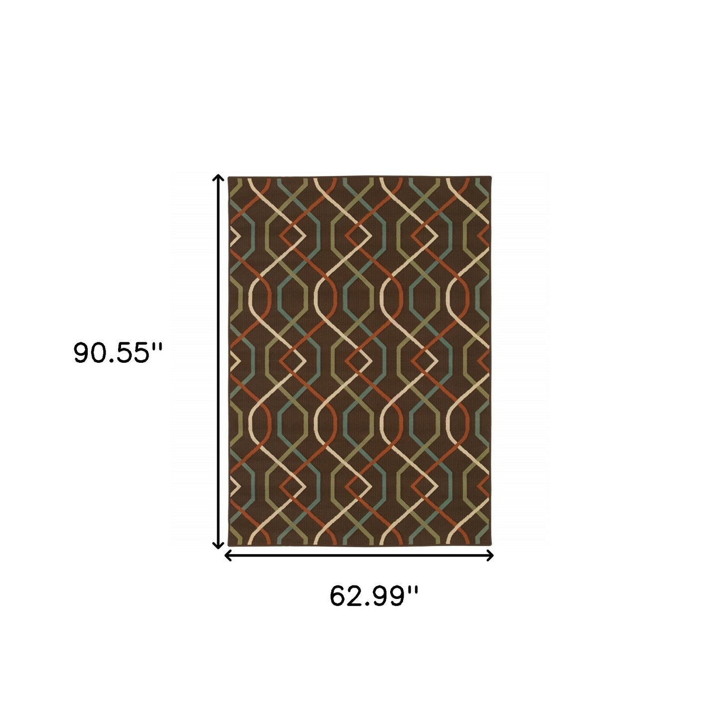 5' X 8' Brown and Ivory Geometric Stain Resistant Indoor Outdoor Area Rug