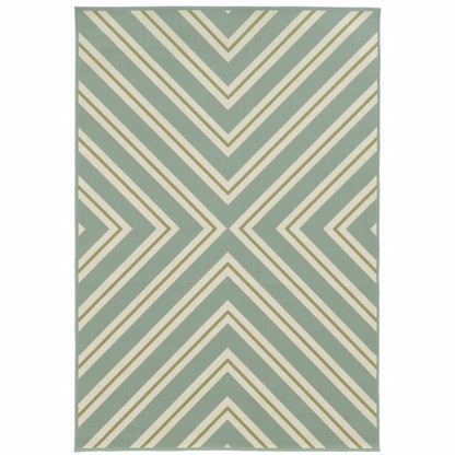 9' X 13' Blue and Green Geometric Stain Resistant Indoor Outdoor Area Rug