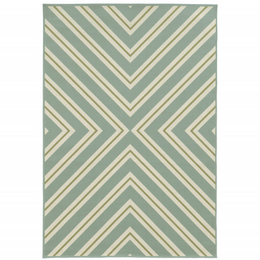 9' X 13' Blue and Green Geometric Stain Resistant Indoor Outdoor Area Rug