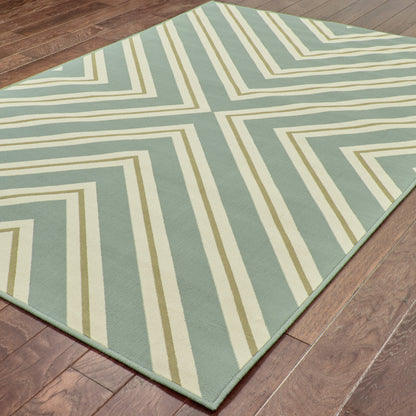 9' X 13' Blue and Green Geometric Stain Resistant Indoor Outdoor Area Rug