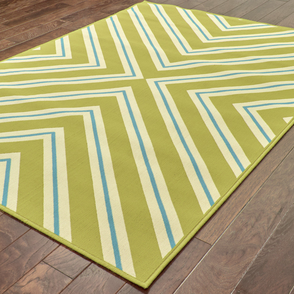 9' X 13' Blue and Green Geometric Stain Resistant Indoor Outdoor Area Rug