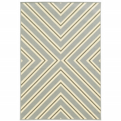 9' X 13' Gray and Ivory Geometric Stain Resistant Indoor Outdoor Area Rug