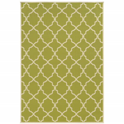 9' X 13' Green and Ivory Geometric Stain Resistant Indoor Outdoor Area Rug