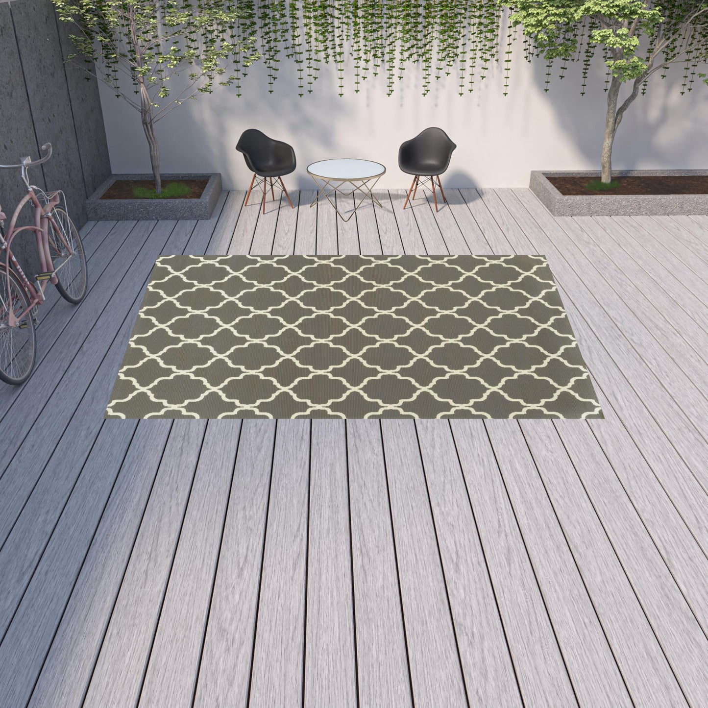 9' X 13' Charcoal Geometric Stain Resistant Indoor Outdoor Area Rug