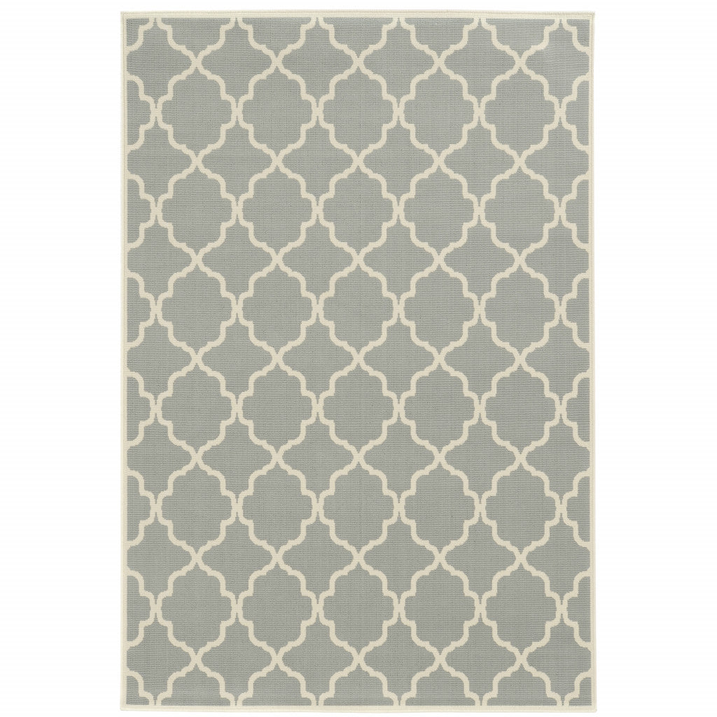 9' X 13' Gray and Ivory Geometric Stain Resistant Indoor Outdoor Area Rug