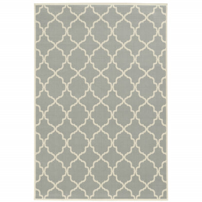 9' X 13' Gray and Ivory Geometric Stain Resistant Indoor Outdoor Area Rug