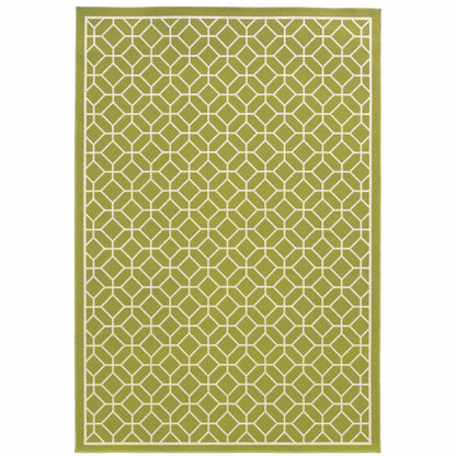 9' X 13' Green and Ivory Geometric Stain Resistant Indoor Outdoor Area Rug