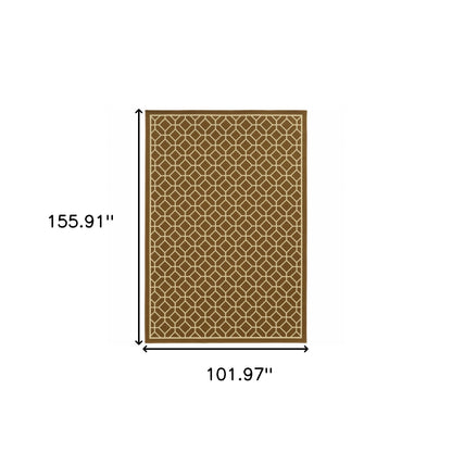 9' X 13' Brown and Ivory Geometric Stain Resistant Indoor Outdoor Area Rug