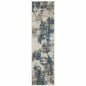 2' X 7' Blue and Beige Abstract Stain Resistant Indoor Outdoor Area Rug