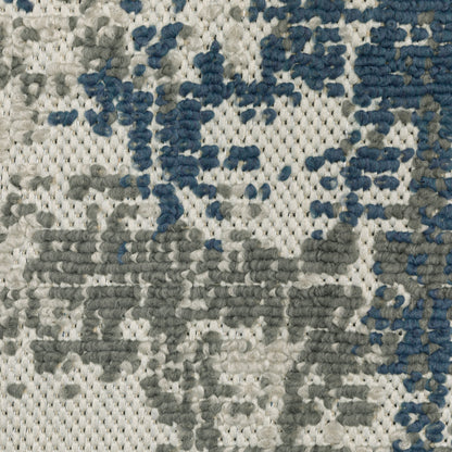 2' X 7' Blue and Beige Abstract Stain Resistant Indoor Outdoor Area Rug