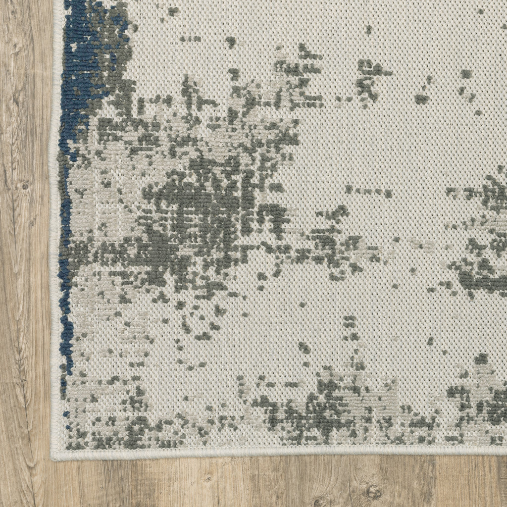 3' X 5' Blue and Beige Abstract Stain Resistant Indoor Outdoor Area Rug