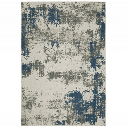 8' X 10' Blue and Beige Abstract Stain Resistant Indoor Outdoor Area Rug