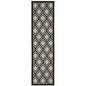 2' X 7' Beige and Black Geometric Stain Resistant Indoor Outdoor Area Rug