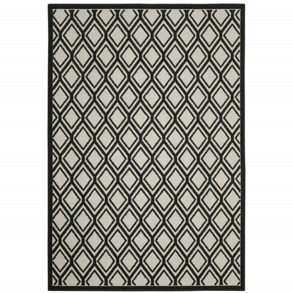 3' X 5' Beige and Black Geometric Stain Resistant Indoor Outdoor Area Rug