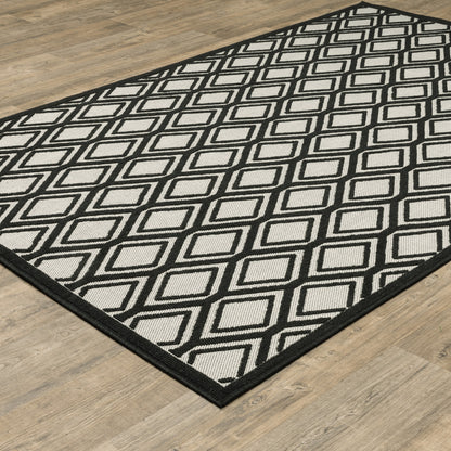 3' X 5' Beige and Black Geometric Stain Resistant Indoor Outdoor Area Rug