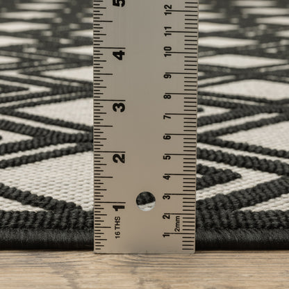 3' X 5' Beige and Black Geometric Stain Resistant Indoor Outdoor Area Rug