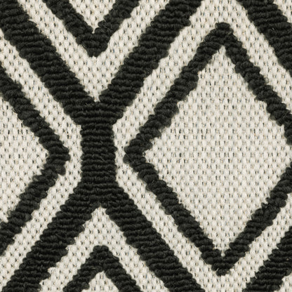 7' X 9' Beige and Black Geometric Stain Resistant Indoor Outdoor Area Rug