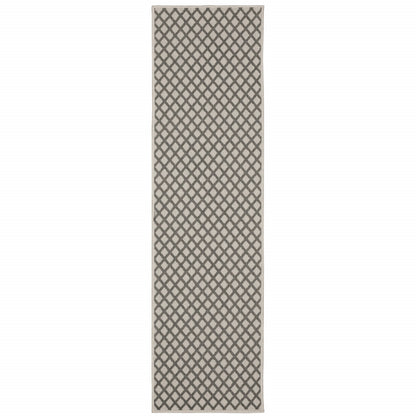 2' X 7' Beige Geometric Stain Resistant Indoor Outdoor Area Rug