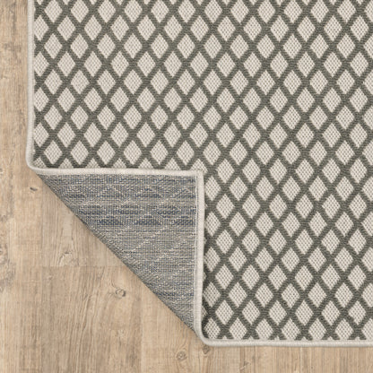 2' X 7' Beige Geometric Stain Resistant Indoor Outdoor Area Rug