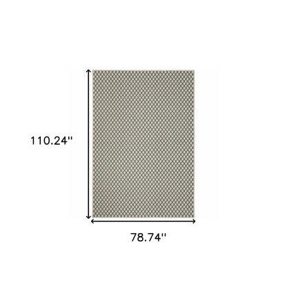 7' X 9' Beige Geometric Stain Resistant Indoor Outdoor Area Rug