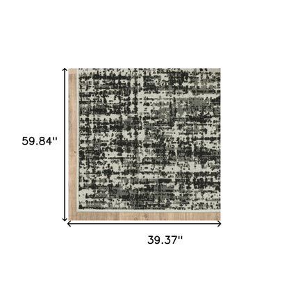 3' X 5' Beige and Black Abstract Stain Resistant Indoor Outdoor Area Rug