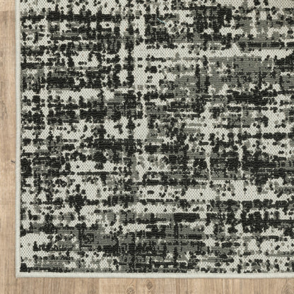 10' X 13' Beige and Black Abstract Stain Resistant Indoor Outdoor Area Rug