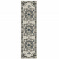 2' X 7' Blue and Beige Oriental Stain Resistant Indoor Outdoor Area Rug