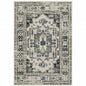 7' X 9' Blue and Beige Oriental Stain Resistant Indoor Outdoor Area Rug