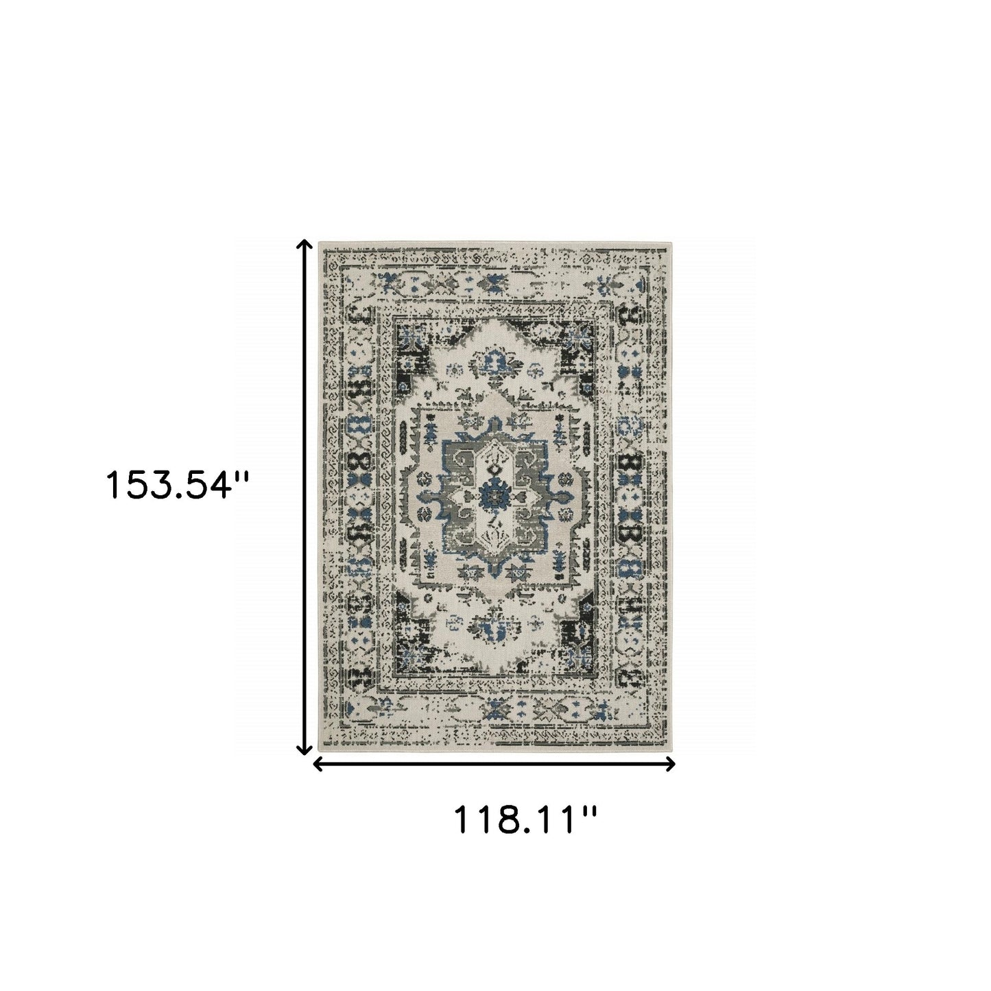 10' X 13' Blue and Beige Oriental Stain Resistant Indoor Outdoor Area Rug