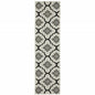 2' X 7' Beige and Black Geometric Stain Resistant Indoor Outdoor Area Rug