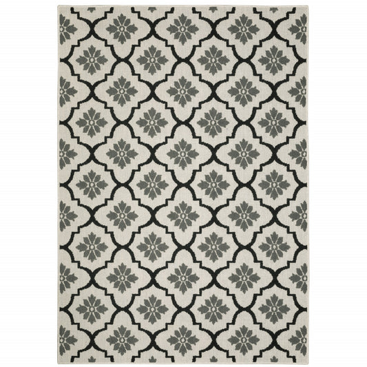 3' X 5' Beige and Black Geometric Stain Resistant Indoor Outdoor Area Rug