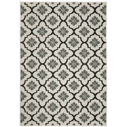 5' X 7' Beige and Black Geometric Stain Resistant Indoor Outdoor Area Rug