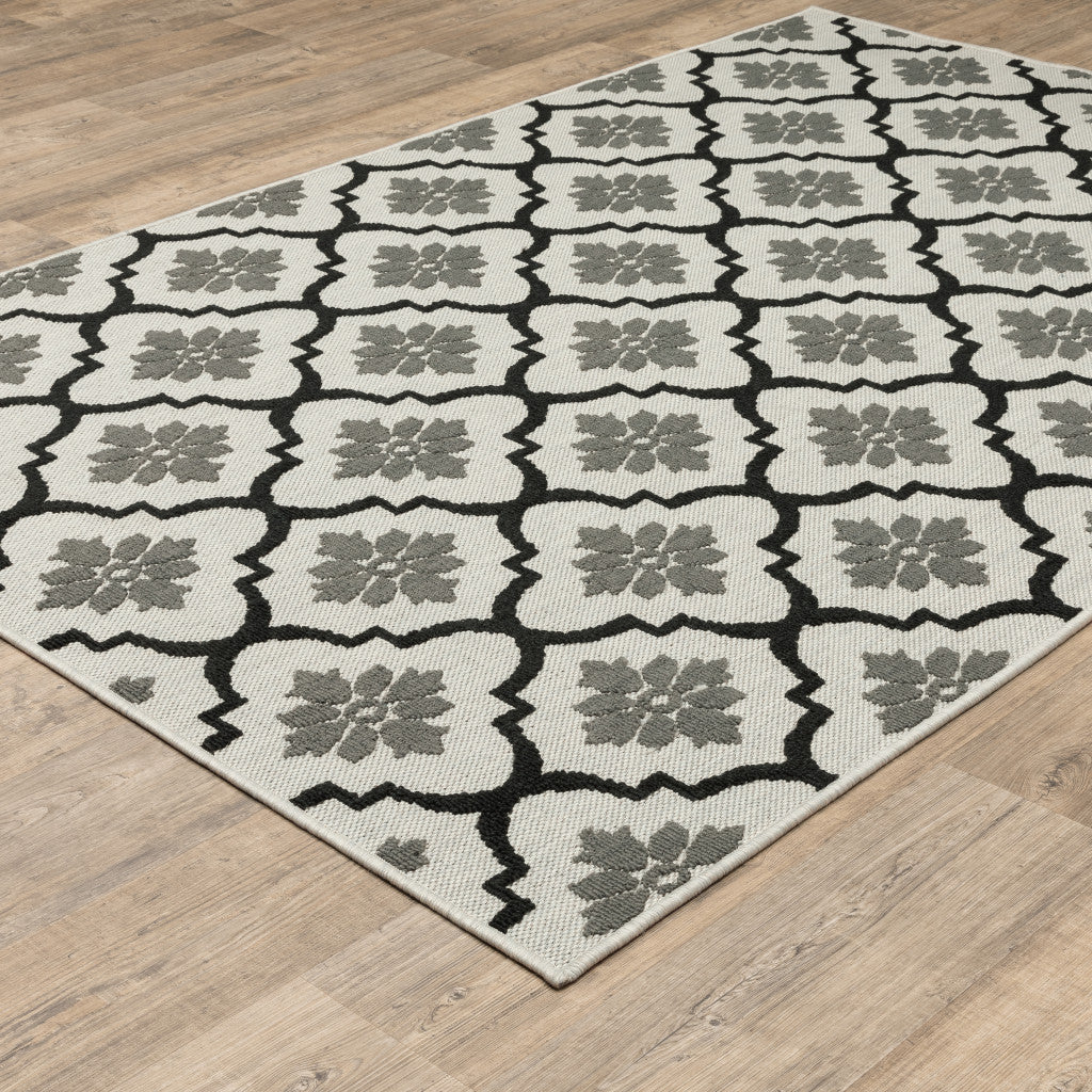 8' X 10' Beige and Black Geometric Stain Resistant Indoor Outdoor Area Rug