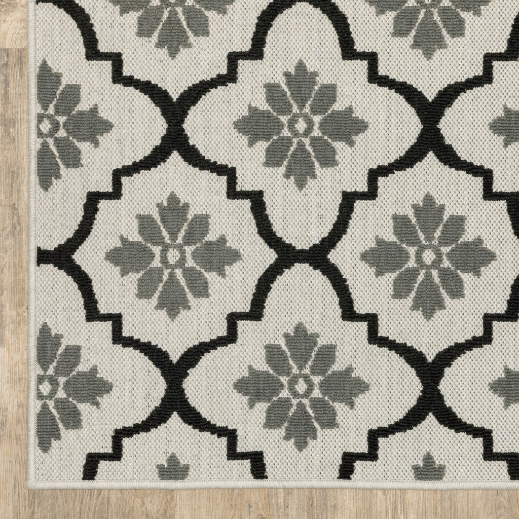 8' X 10' Beige and Black Geometric Stain Resistant Indoor Outdoor Area Rug