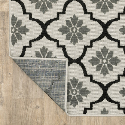 10' X 13' Beige and Black Geometric Stain Resistant Indoor Outdoor Area Rug