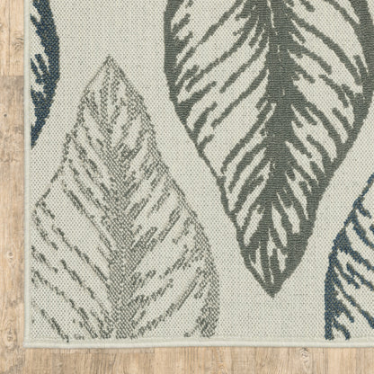 7' X 9' Beige Floral Stain Resistant Indoor Outdoor Area Rug