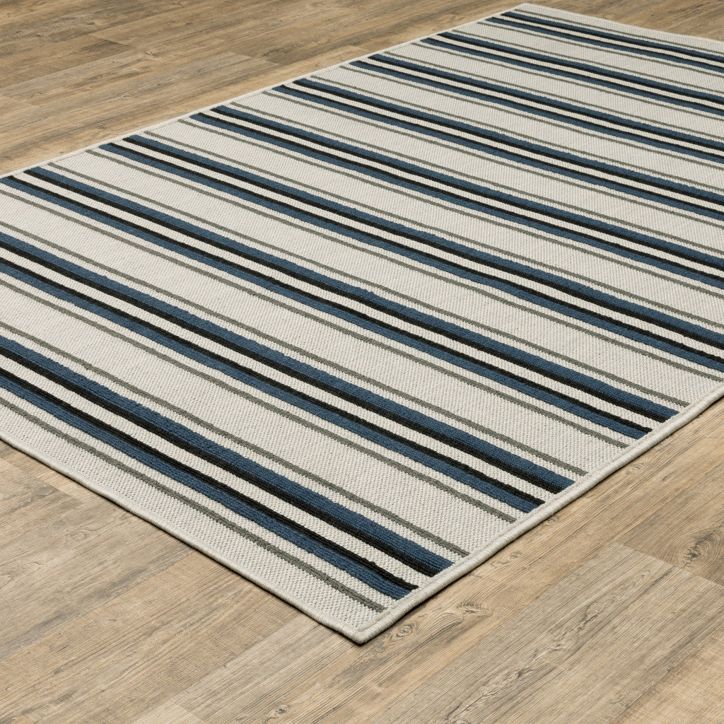 5' X 7' Blue and Beige Geometric Stain Resistant Indoor Outdoor Area Rug