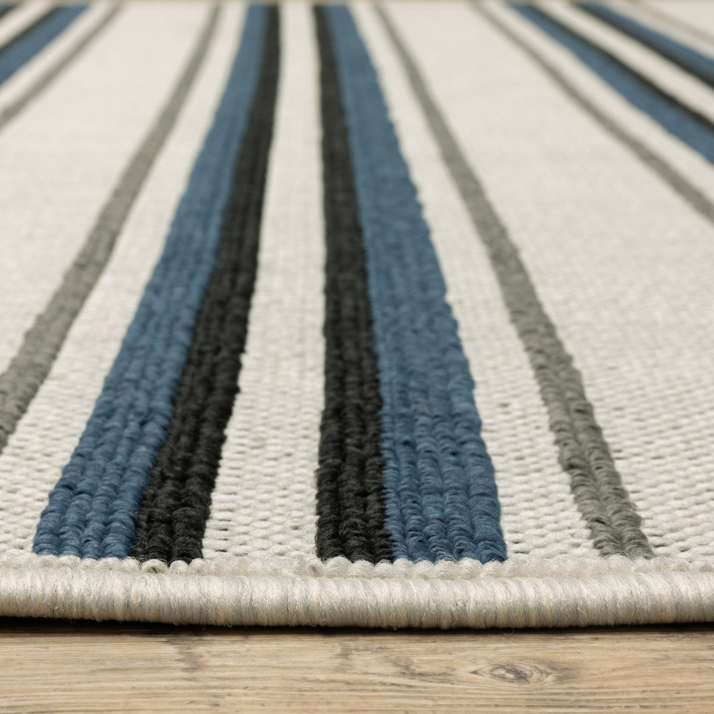 8' X 10' Blue and Beige Geometric Stain Resistant Indoor Outdoor Area Rug