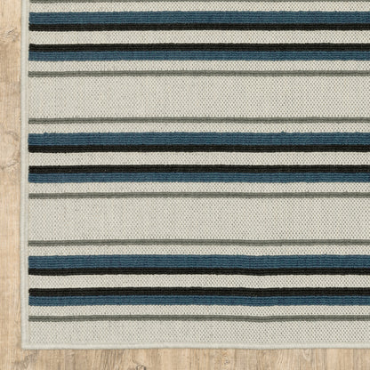 8' X 10' Blue and Beige Geometric Stain Resistant Indoor Outdoor Area Rug