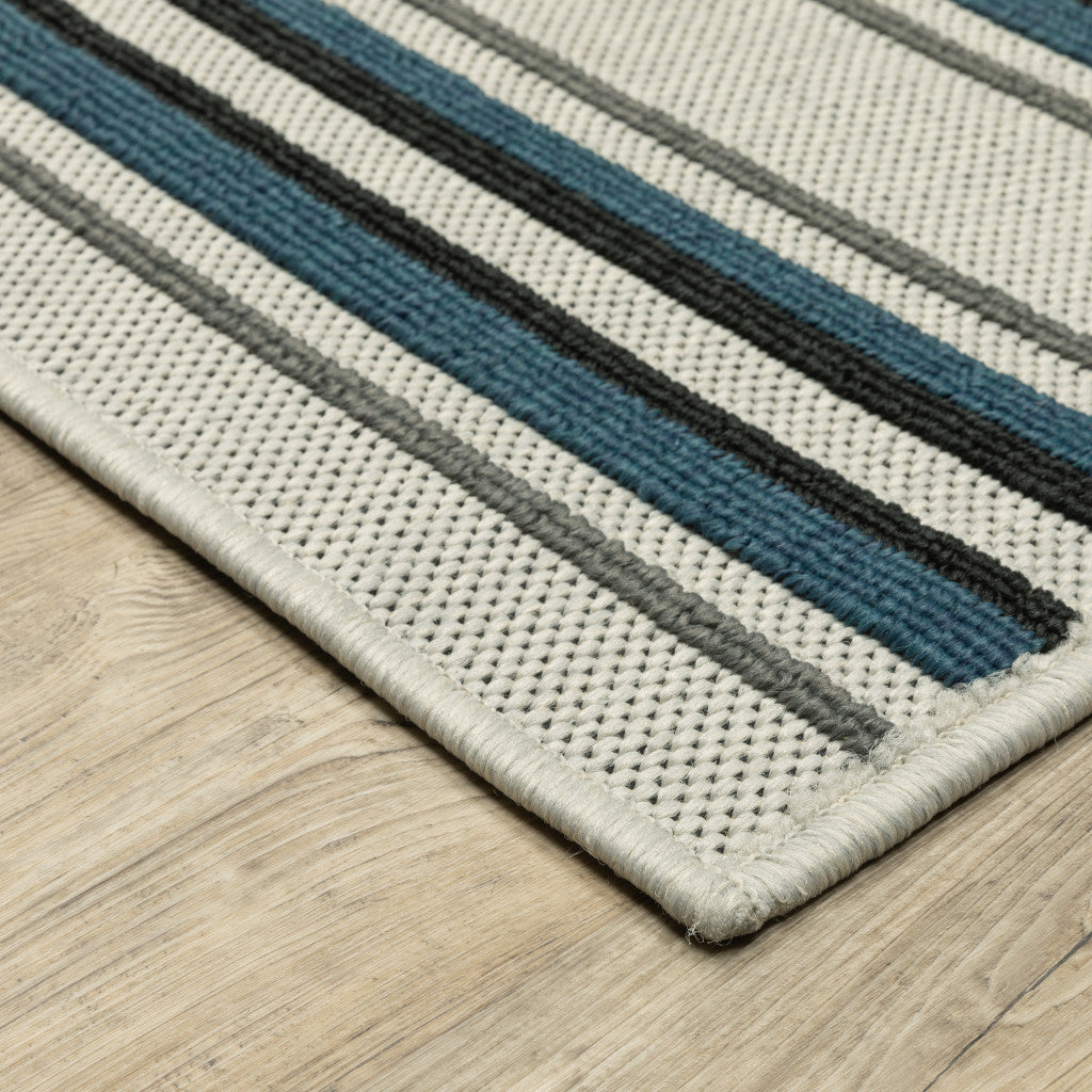 10' X 13' Blue and Beige Geometric Stain Resistant Indoor Outdoor Area Rug