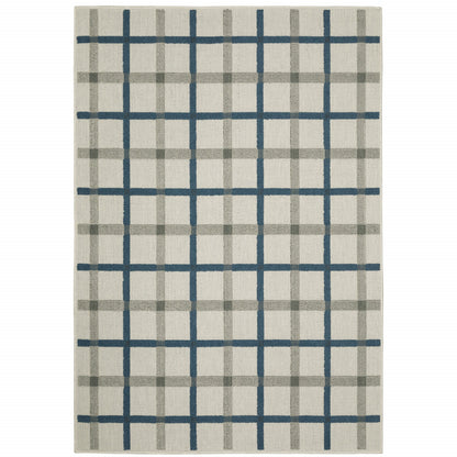 3' X 5' Blue and Beige Geometric Stain Resistant Indoor Outdoor Area Rug