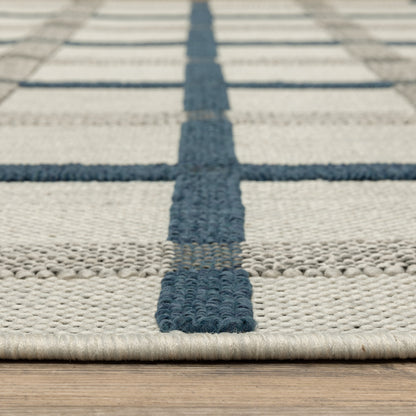 3' X 5' Blue and Beige Geometric Stain Resistant Indoor Outdoor Area Rug