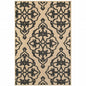 4' X 5' Beige and Black Oriental Stain Resistant Indoor Outdoor Area Rug