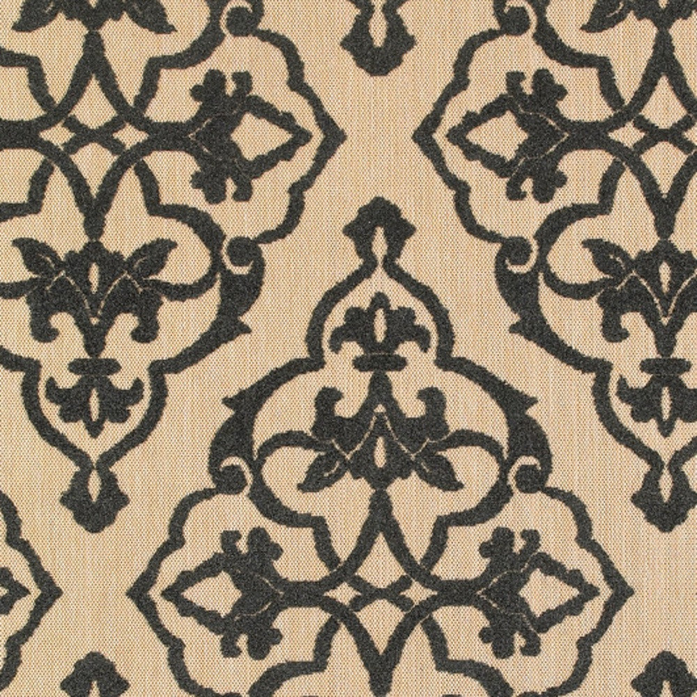 5' X 8' Beige and Black Medallion Stain Resistant Indoor Outdoor Area Rug