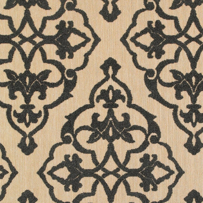 5' X 8' Beige and Black Medallion Stain Resistant Indoor Outdoor Area Rug