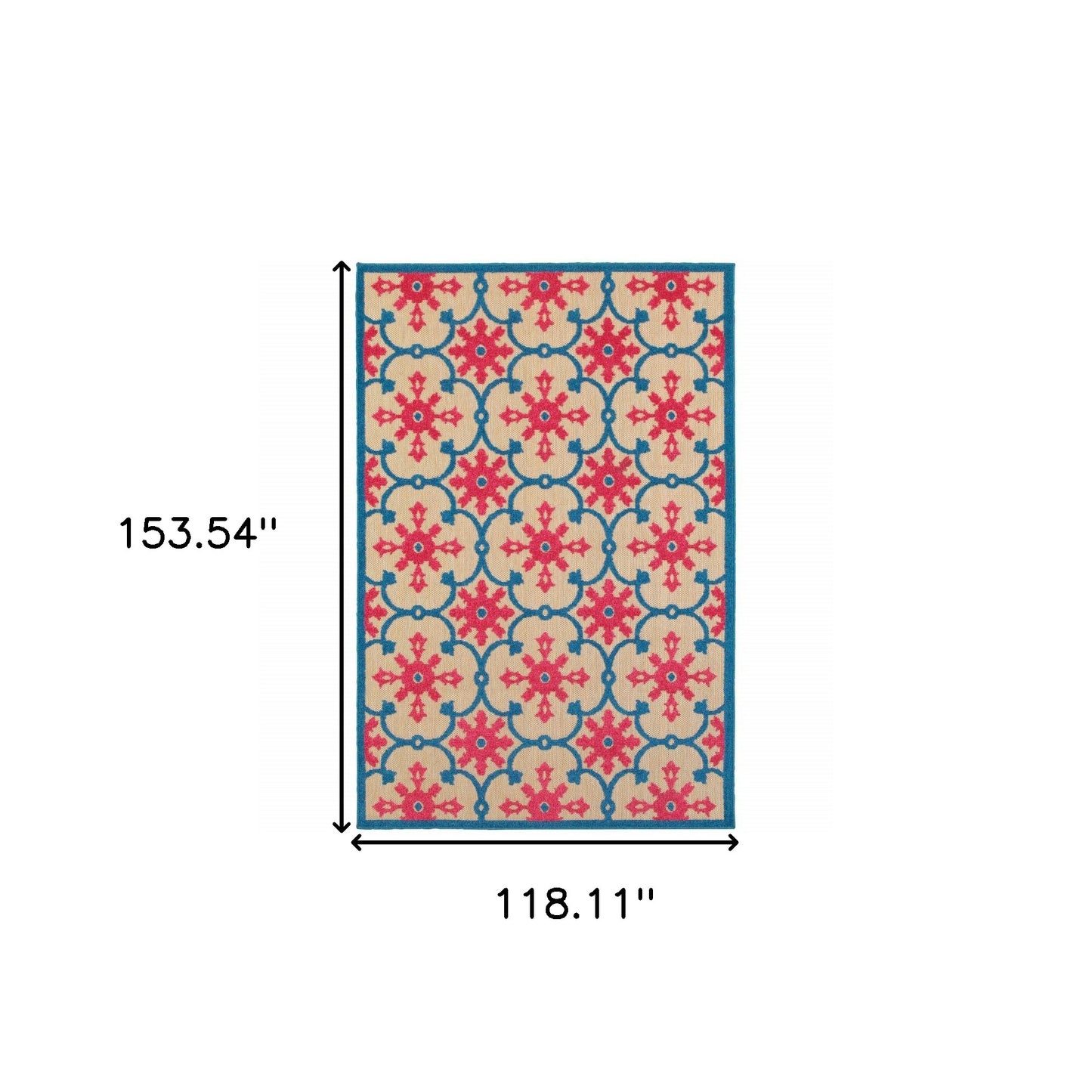 10' X 13' Blue and Beige Oriental Stain Resistant Indoor Outdoor Area Rug