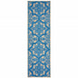 2' X 8' Blue and Beige Oriental Stain Resistant Indoor Outdoor Area Rug