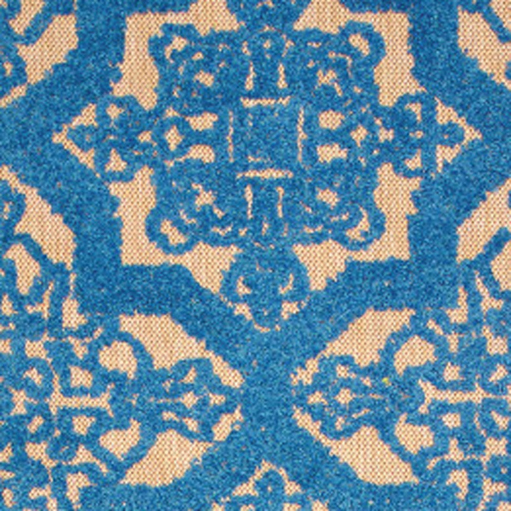 2' X 8' Blue and Beige Oriental Stain Resistant Indoor Outdoor Area Rug