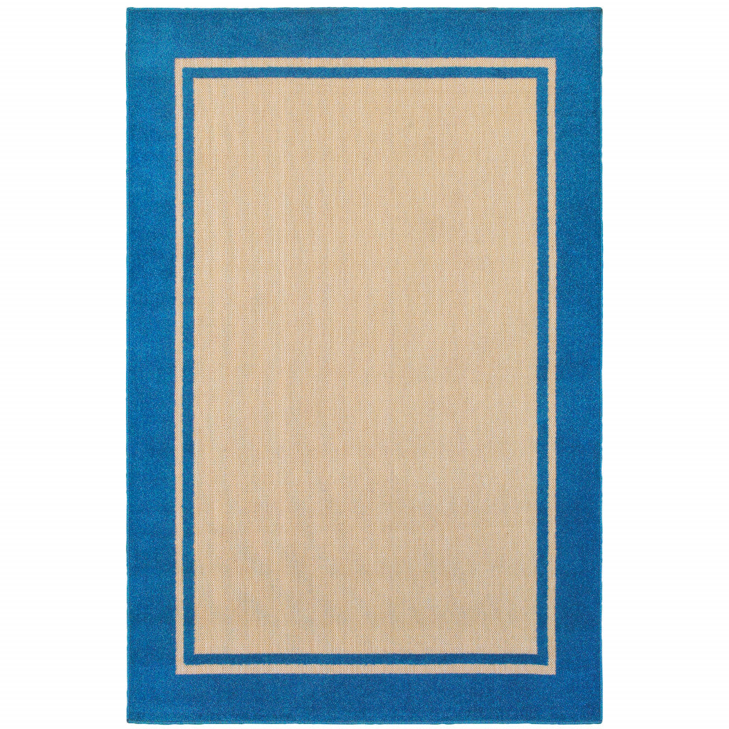 2' X 3' Blue and Beige Stain Resistant Indoor Outdoor Area Rug