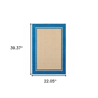 2' X 3' Blue and Beige Stain Resistant Indoor Outdoor Area Rug